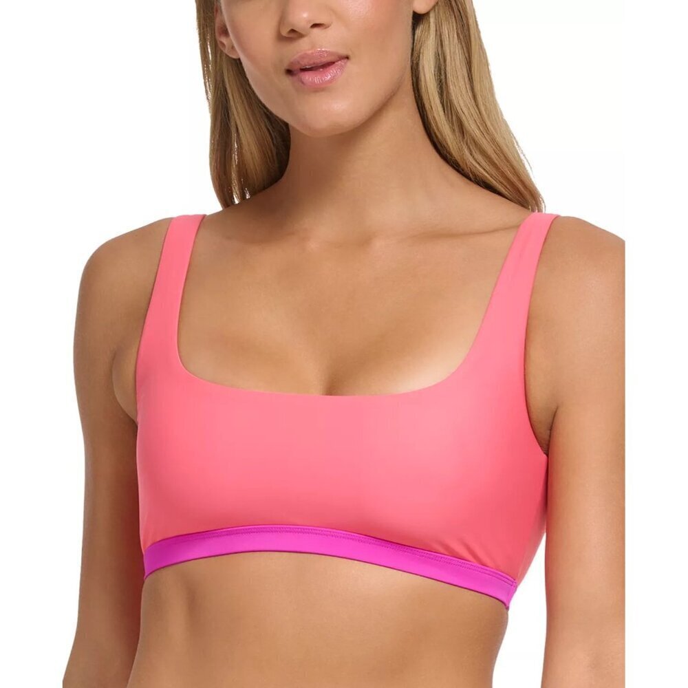 DKNY Womens Size Medium Square-Neckline Colorblocked Bikini Top in Pink 2623